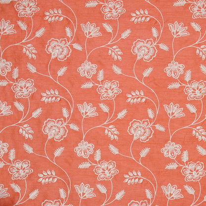 Prisha Deep Peach Viscose Raw Silk Embroidered Fabric in Jaal Pattern