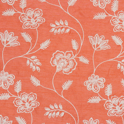 Prisha Deep Peach Viscose Raw Silk Embroidered Fabric in Jaal Pattern