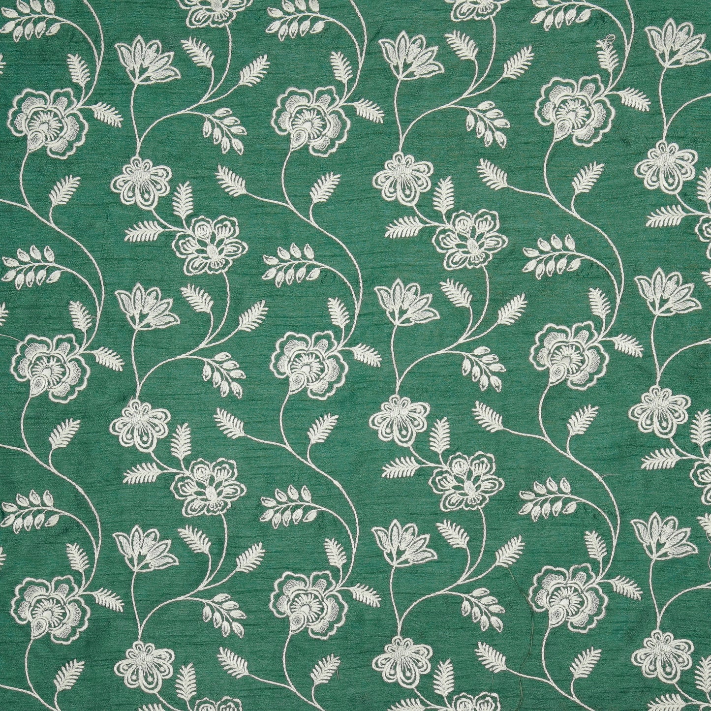 Prisha Teal Viscose Raw Silk Embroidered Fabric in Jaal Pattern