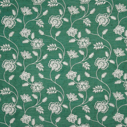 Prisha Teal Viscose Raw Silk Embroidered Fabric in Jaal Pattern