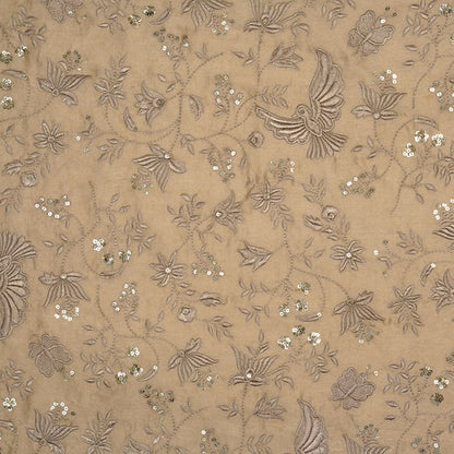 Naila Almond Chanderi Embroidered Fabric in Bird Jaal Pattern