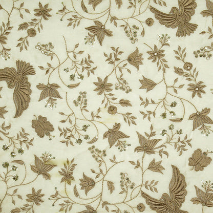 Naila Ivory Chanderi Embroidered Fabric in Bird Jaal Pattern