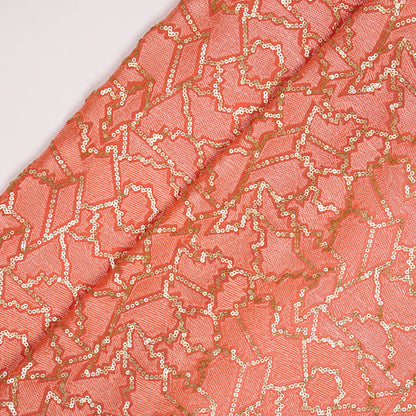 Naumani  Dark Peach Chanderi Embroidered Fabric in Sequins Jaal Pattern