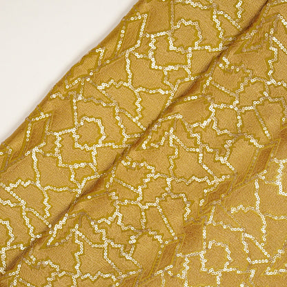 Naumani Lime Green Chanderi Embroidered Fabric in Sequins Jaal Pattern