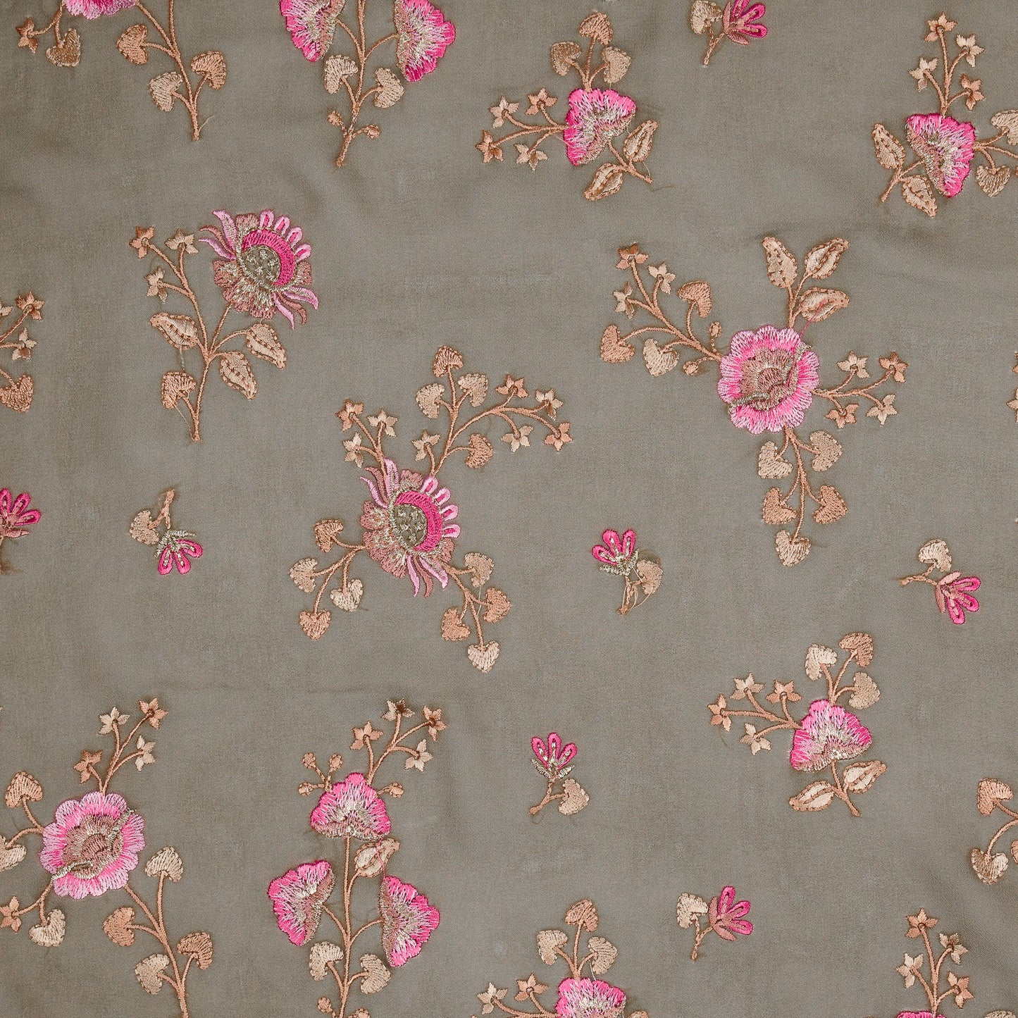 Maitri Floral  Mouse Viscose Georgette Embroidered Fabric in Jaal Pattern