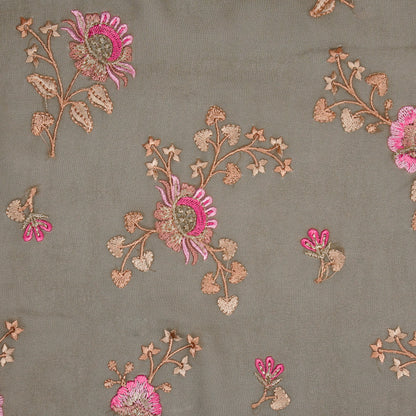 Maitri Floral  Mouse Viscose Georgette Embroidered Fabric in Jaal Pattern