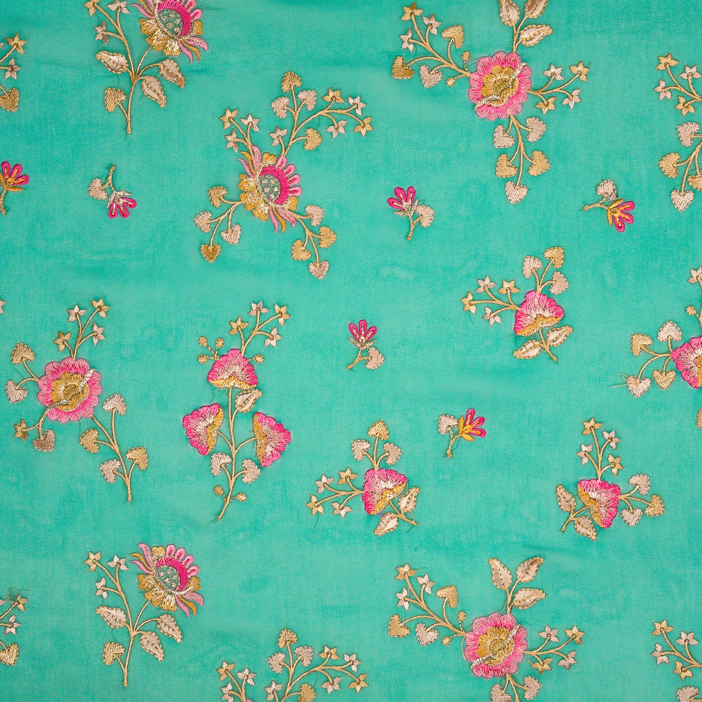 Maitri Floral Deep Turquoise Viscose Georgette Embroidered Fabric in Jaal Pattern