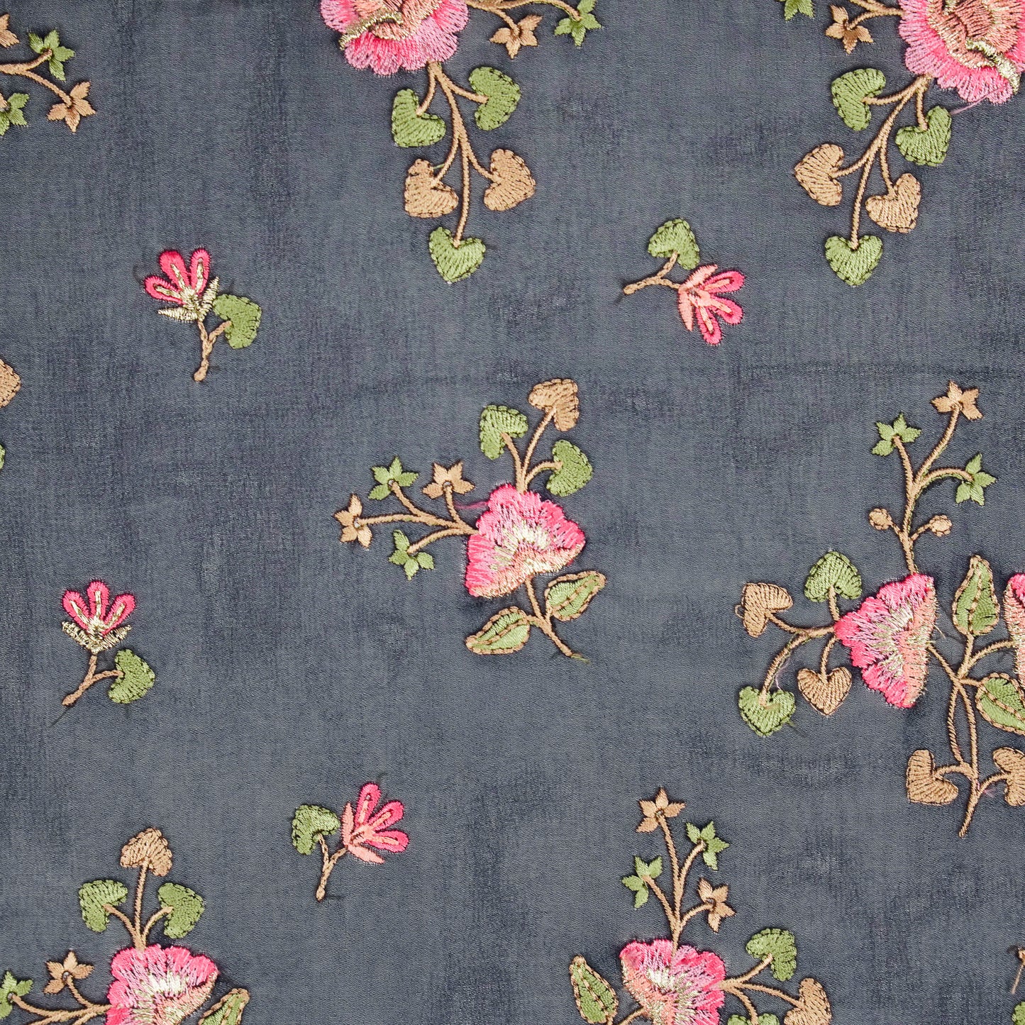 Maitri Floral Navy Blue Viscose Georgette Embroidered Fabric in Jaal Pattern