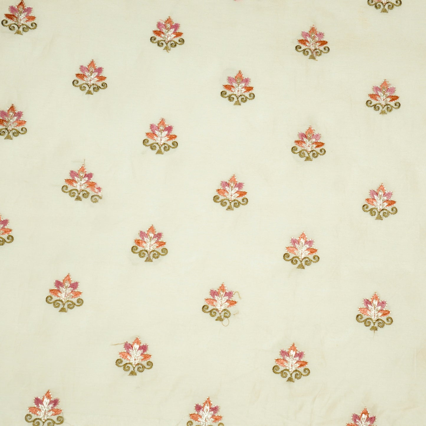 Praveen Beige Chanderi Embroidered Fabric in Buti Pattern