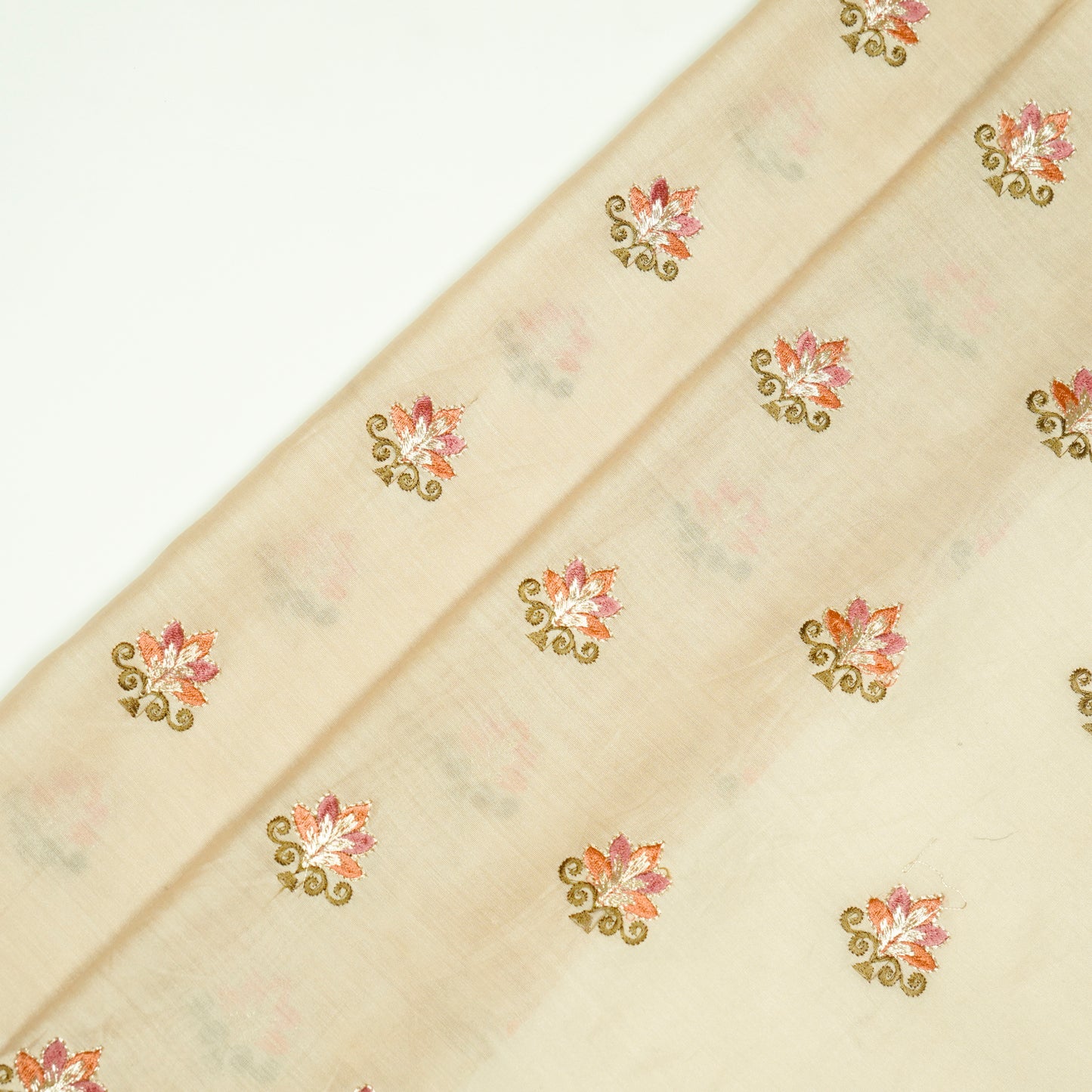 Praveen Beige Chanderi Embroidered Fabric in Buti Pattern