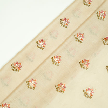 Praveen Beige Chanderi Embroidered Fabric in Buti Pattern