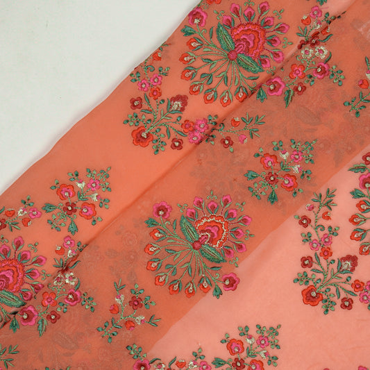 Nutan Peach Viscose Georgette Embroidered Fabric in Jaal Pattern