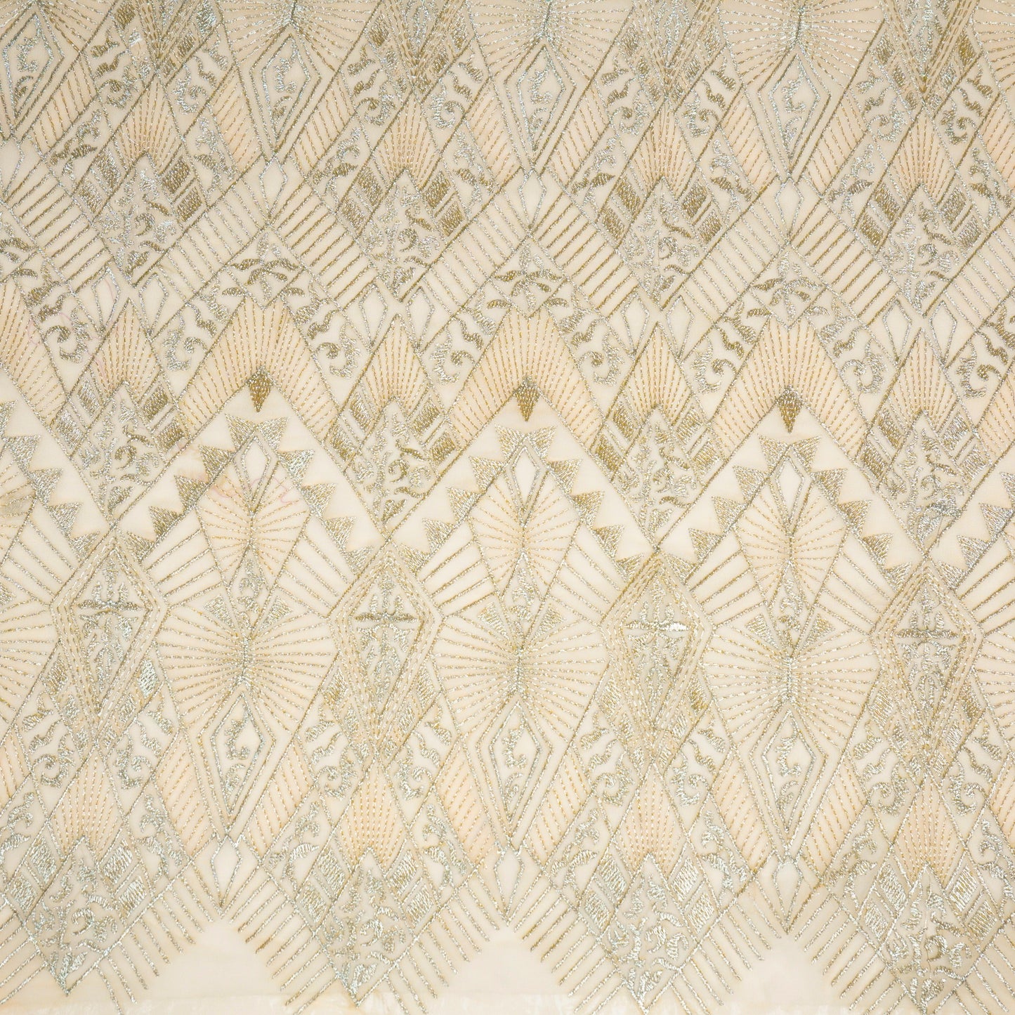 Anam Cream Viscose Georgette Embroidered Fabric in Jaal Pattern