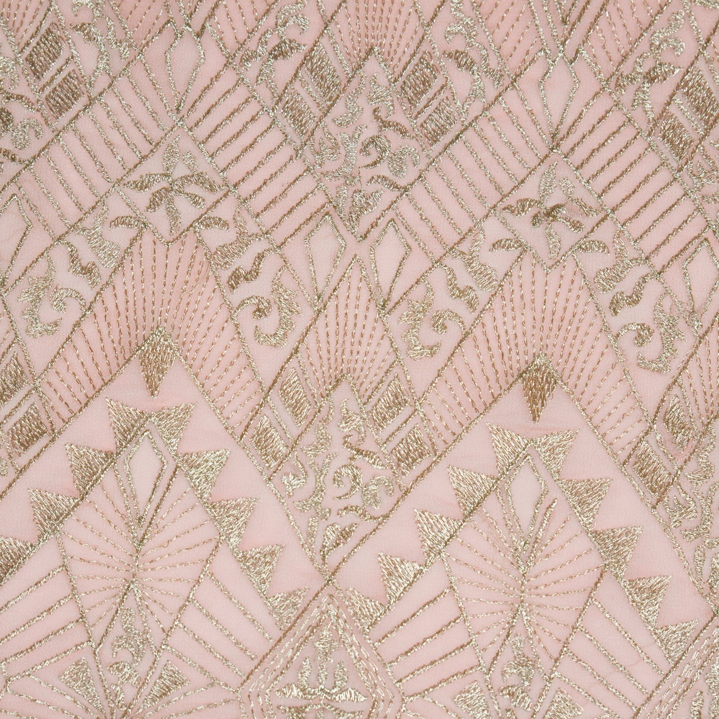 Anam Light Peach Viscose Georgette Embroidered Fabric in Jaal Pattern
