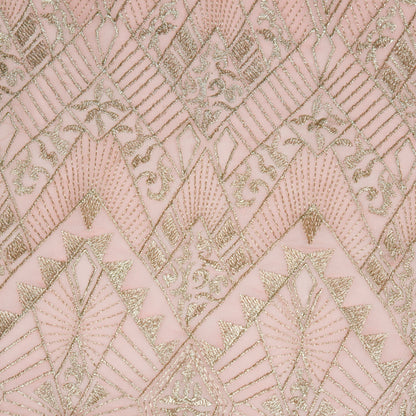 Anam Light Peach Viscose Georgette Embroidered Fabric in Jaal Pattern