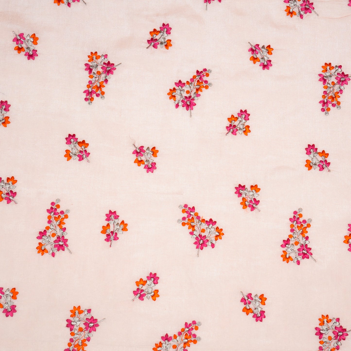 Namar Peach Chanderi Embroidered Fabric in Buti Pattern