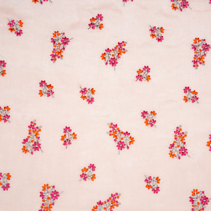 Namar Peach Chanderi Embroidered Fabric in Buti Pattern