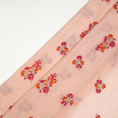 Namar Peach Chanderi Embroidered Fabric in Buti Pattern