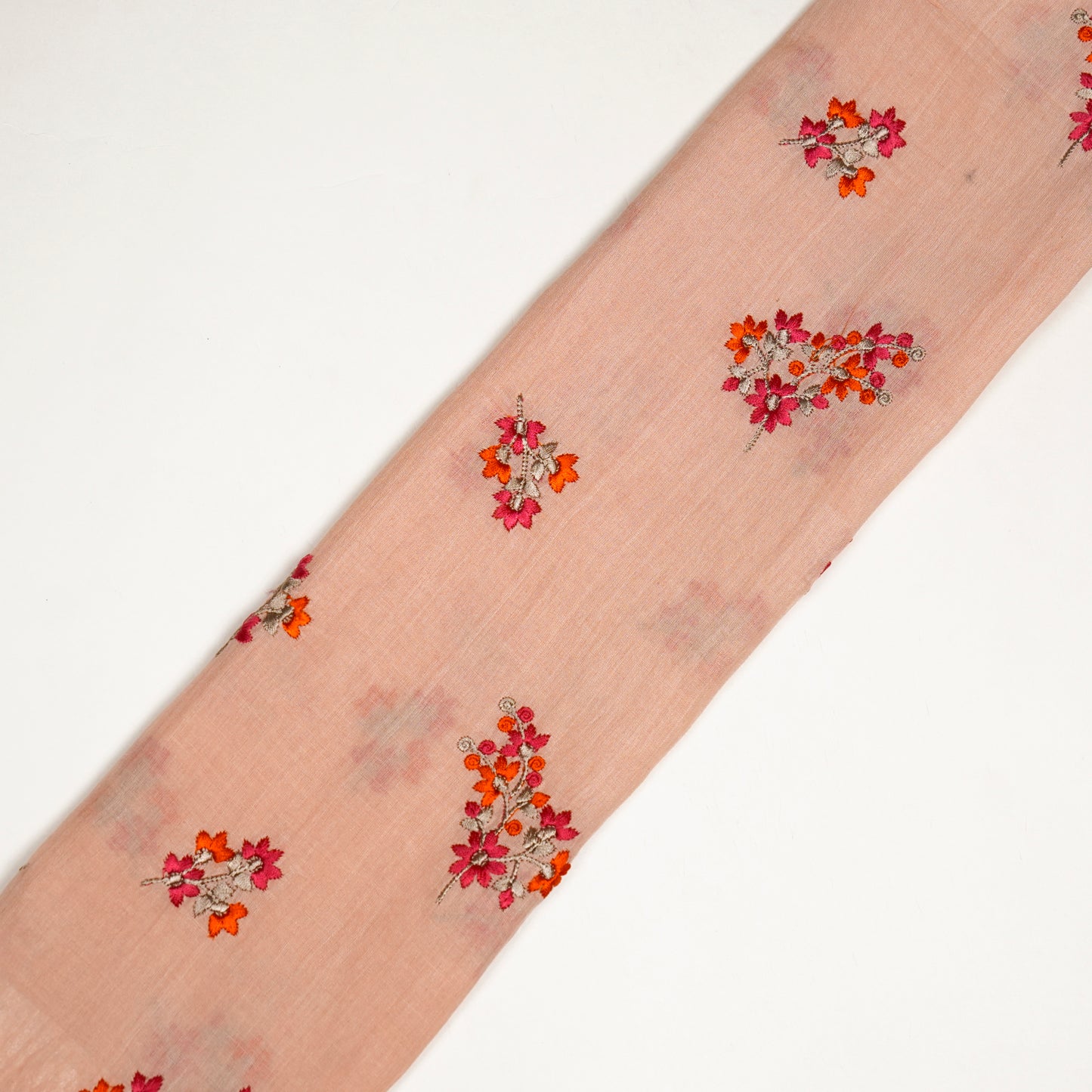 Namar Peach Chanderi Embroidered Fabric in Buti Pattern