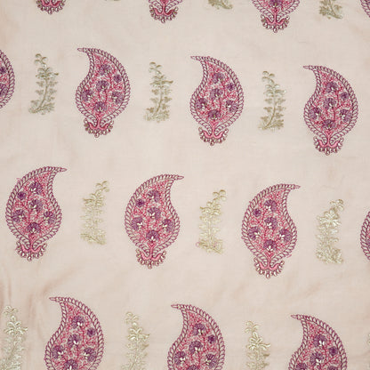 Umaima Onion Chanderi Embroidered Fabric in Buta Pattern