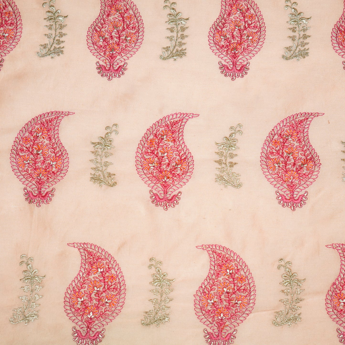 Umaima Peach Chanderi Embroidered Fabric in Buta Pattern