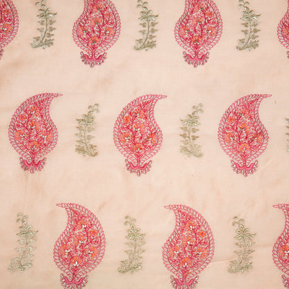 Umaima Peach Chanderi Embroidered Fabric in Buta Pattern