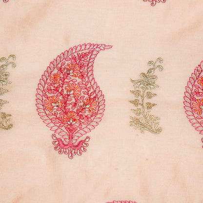 Umaima Peach Chanderi Embroidered Fabric in Buta Pattern