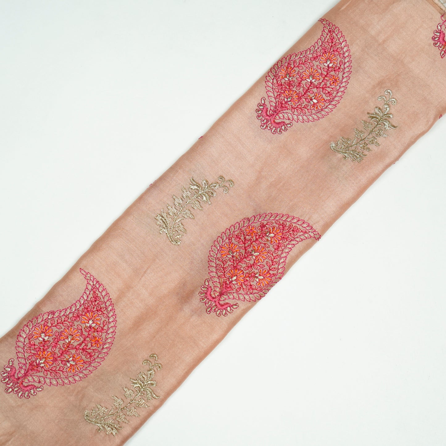 Umaima Peach Chanderi Embroidered Fabric in Buta Pattern