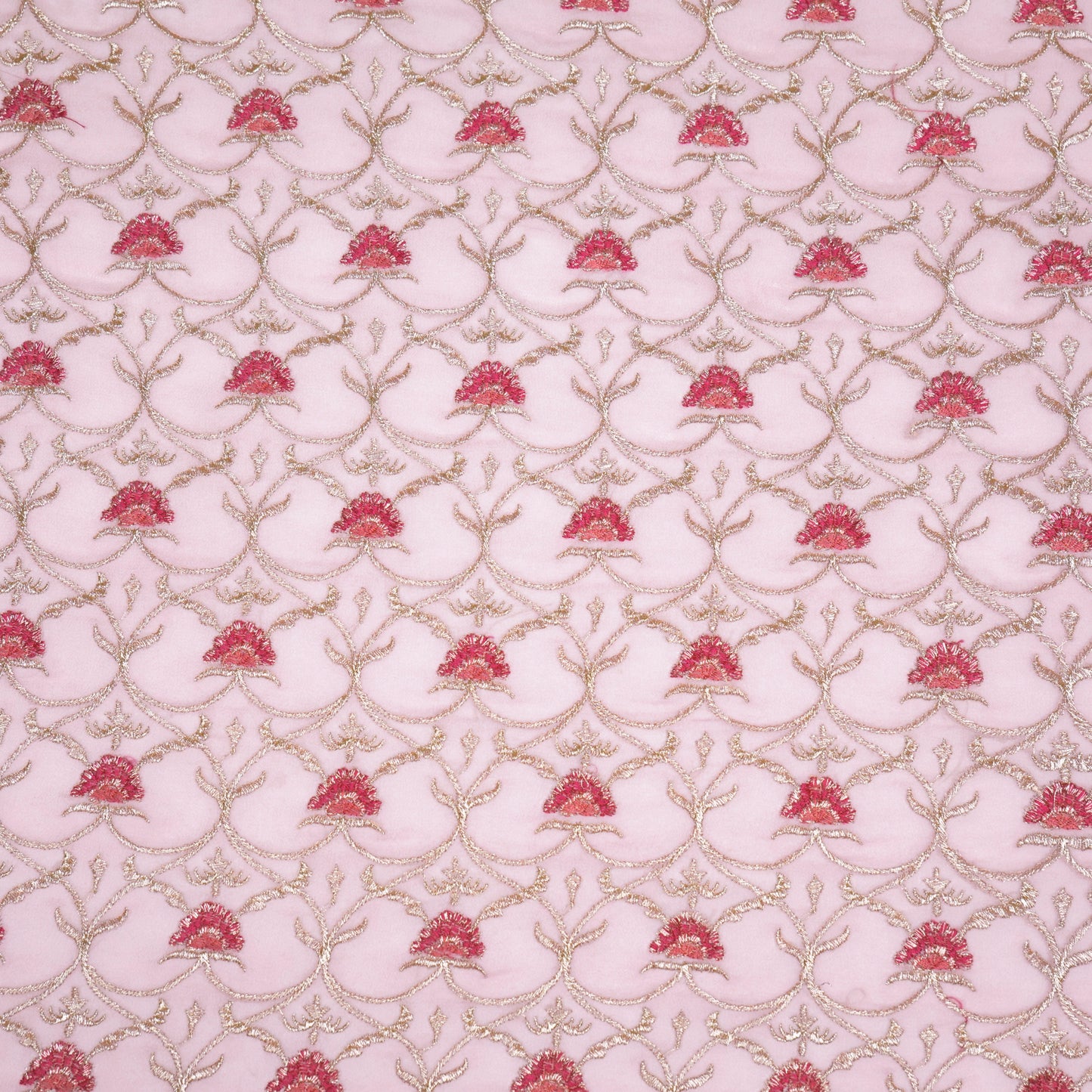 Kashaf Light Pink Viscose Georgette Embroidered Fabric in Jaal Pattern