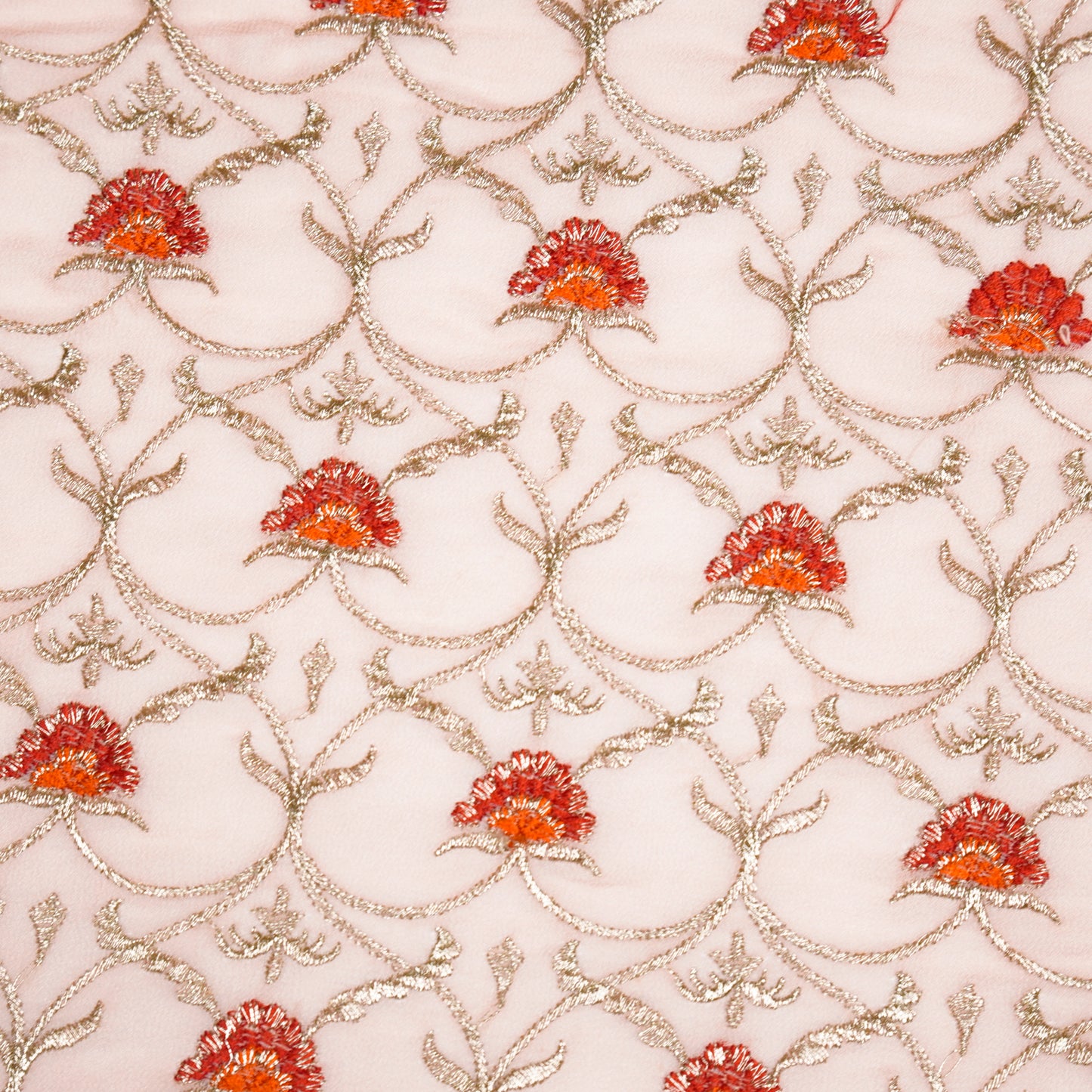 Kashaf Light Peach Viscose Georgette Embroidered Fabric in Jaal Pattern