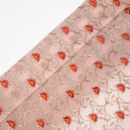Kashaf Light Peach Viscose Georgette Embroidered Fabric in Jaal Pattern