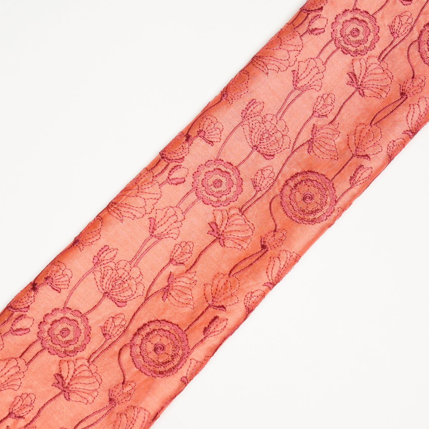 Isha Peach Chanderi Embroidered Fabric in Jaal Pattern