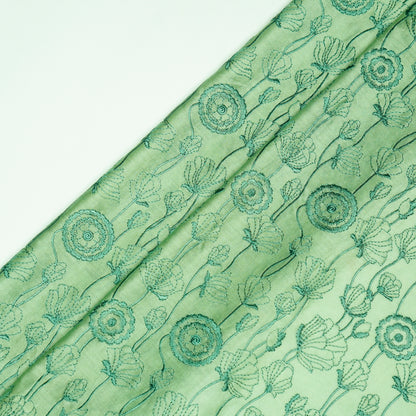 Isha Sea Green Chanderi Embroidered Fabric in Jaal Pattern