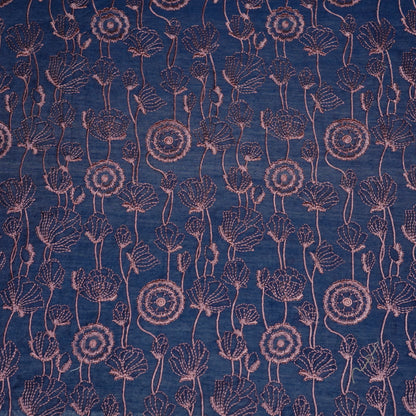 Isha Navy Blue Chanderi Embroidered Fabric in Jaal Pattern