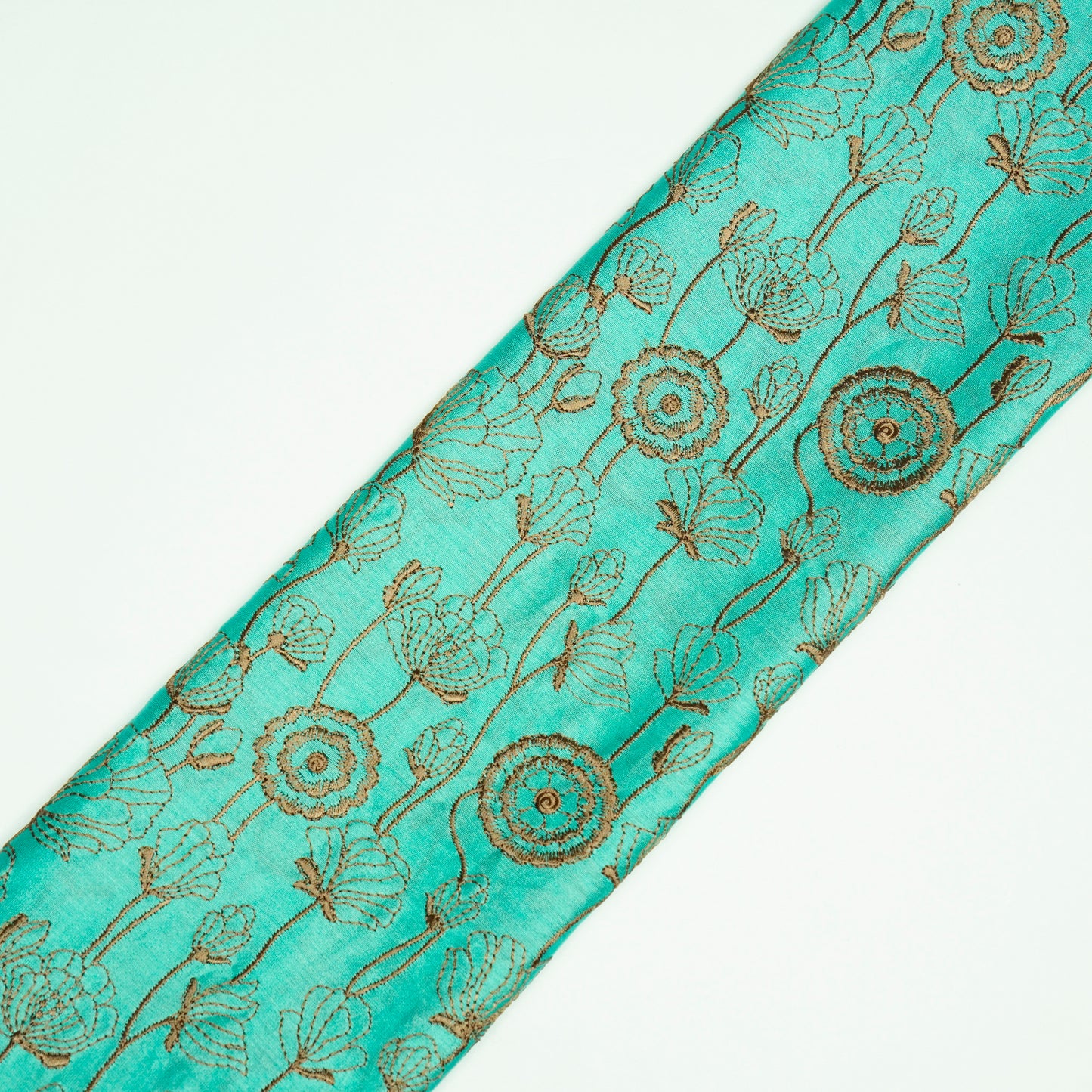 Isha Aqua Chanderi Embroidered Fabric in Jaal Pattern