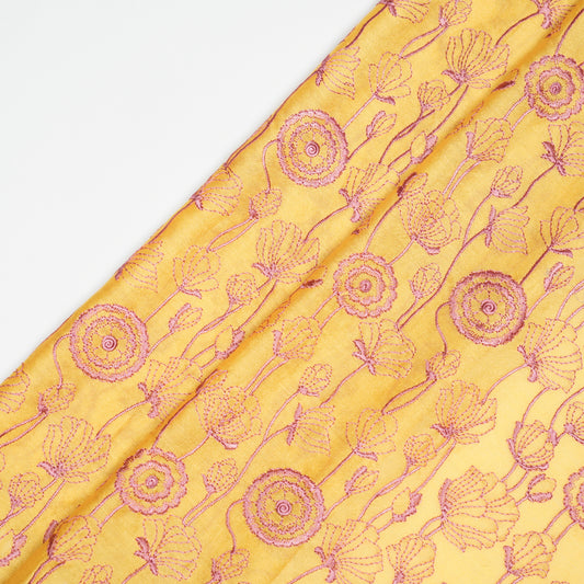 Isha Gold Chanderi Embroidered Fabric in Jaal Pattern