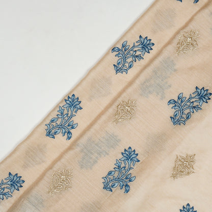 Reeha Natural Chanderi Embroidered Fabric in Buta Pattern