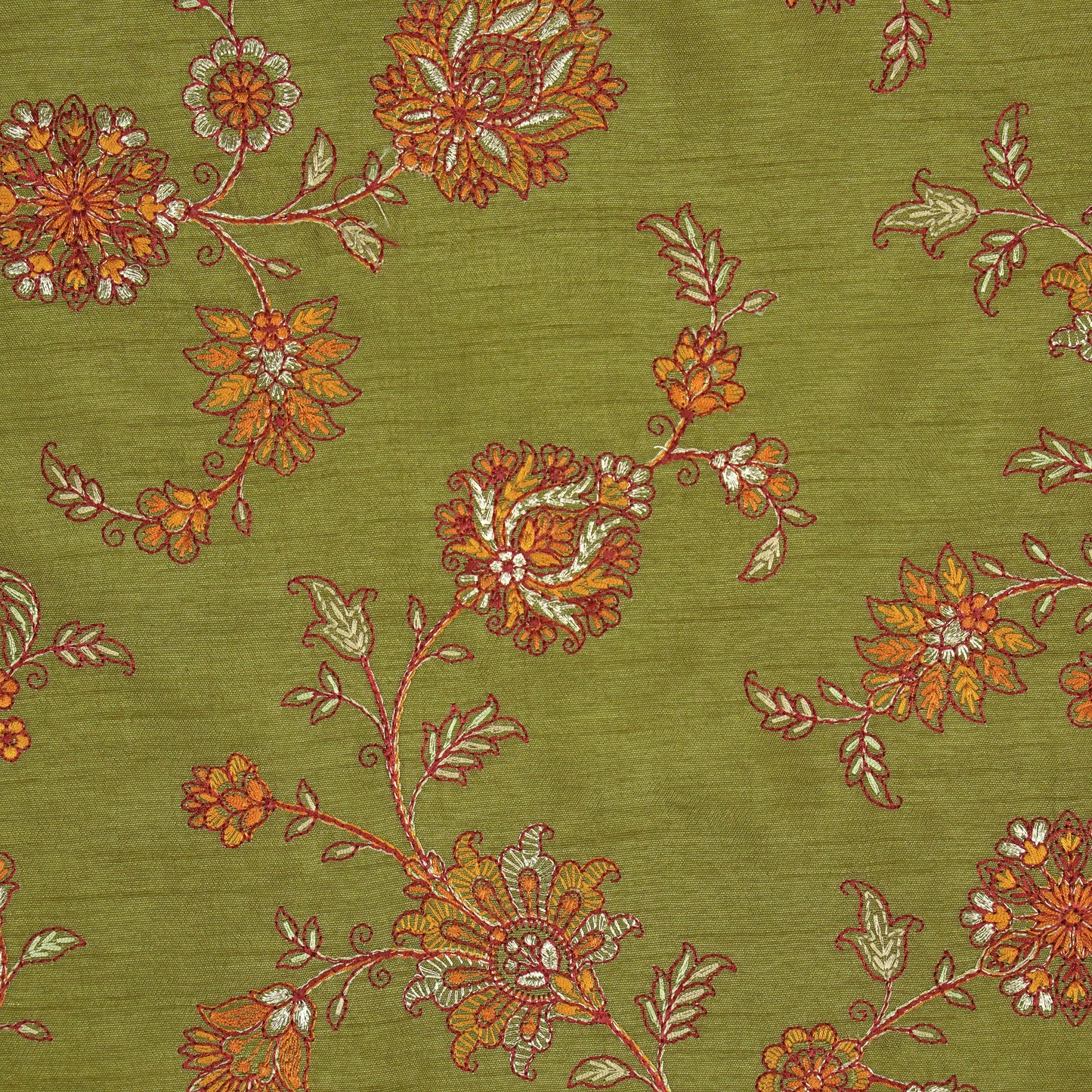 Kriti Olive Dola Silk Embroidered Fabric in Jaal Pattern