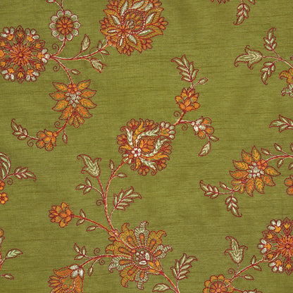 Kriti Olive Dola Silk Embroidered Fabric in Jaal Pattern