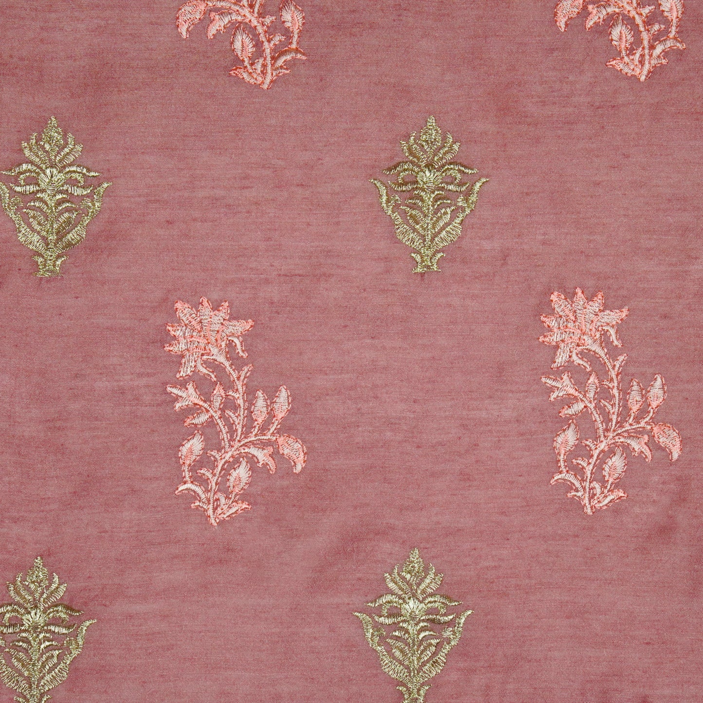 Reeha Deep Onion Chanderi Embroidered Fabric in Buta Pattern