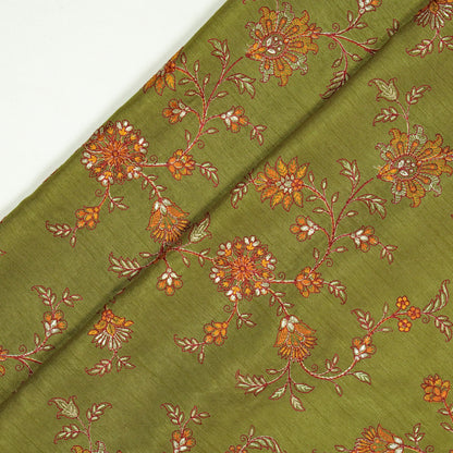 Kriti Olive Dola Silk Embroidered Fabric in Jaal Pattern