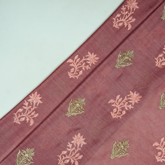 Reeha Deep Onion Chanderi Embroidered Fabric in Buta Pattern