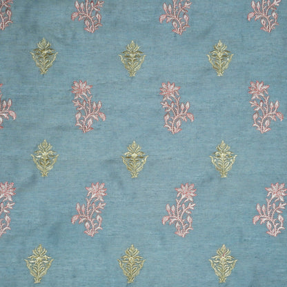 Reeha Sky Blue Chanderi Embroidered Fabric in Buta Pattern