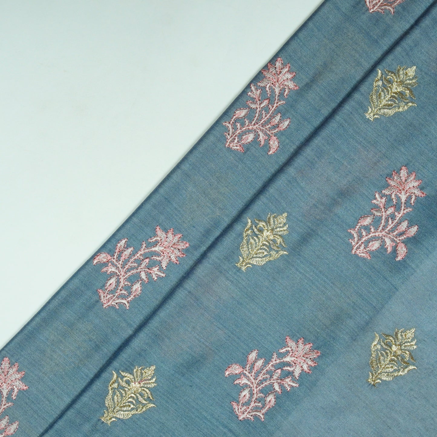 Reeha Sky Blue Chanderi Embroidered Fabric in Buta Pattern