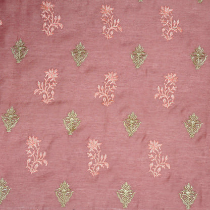 Reeha Deep Onion Chanderi Embroidered Fabric in Buta Pattern