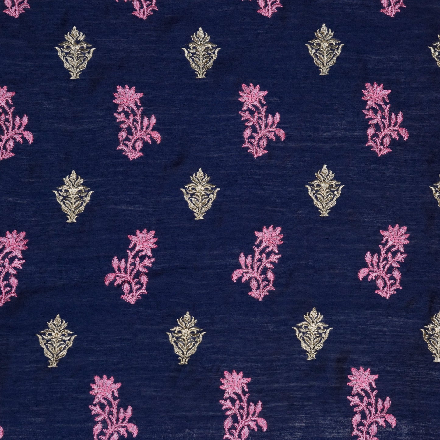 Reeha Navy Blue Chanderi Embroidered Fabric in Buta Pattern