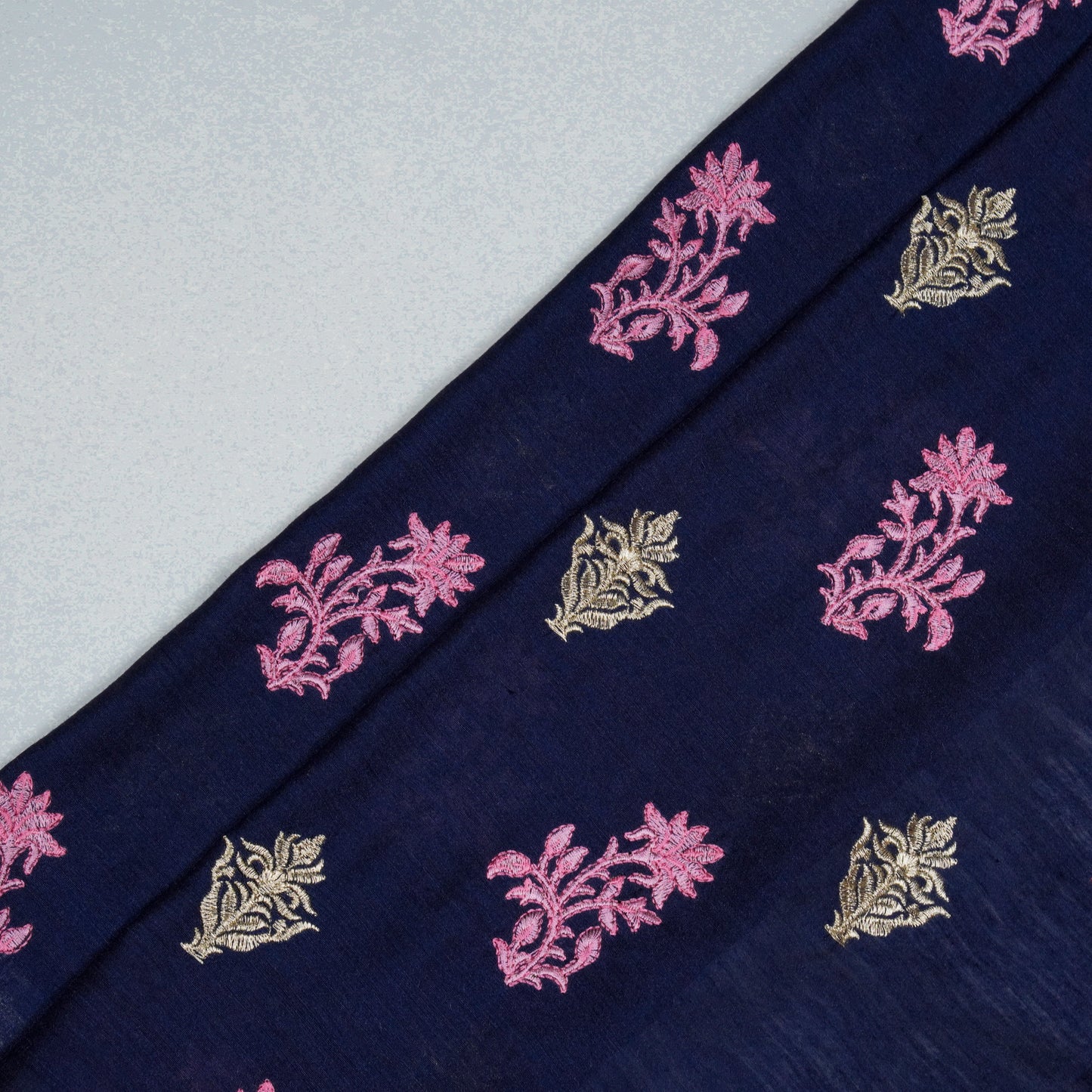 Reeha Navy Blue Chanderi Embroidered Fabric in Buta Pattern