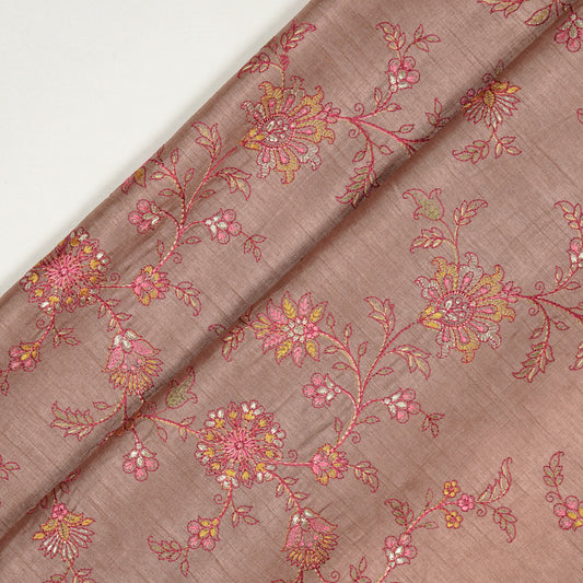 Kriti Onion Dola Silk Embroidered Fabric in Jaal Pattern