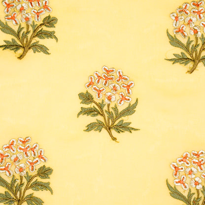 Ruhi Lemon Viscose Georgette Embroidered Fabric in Buta Pattern