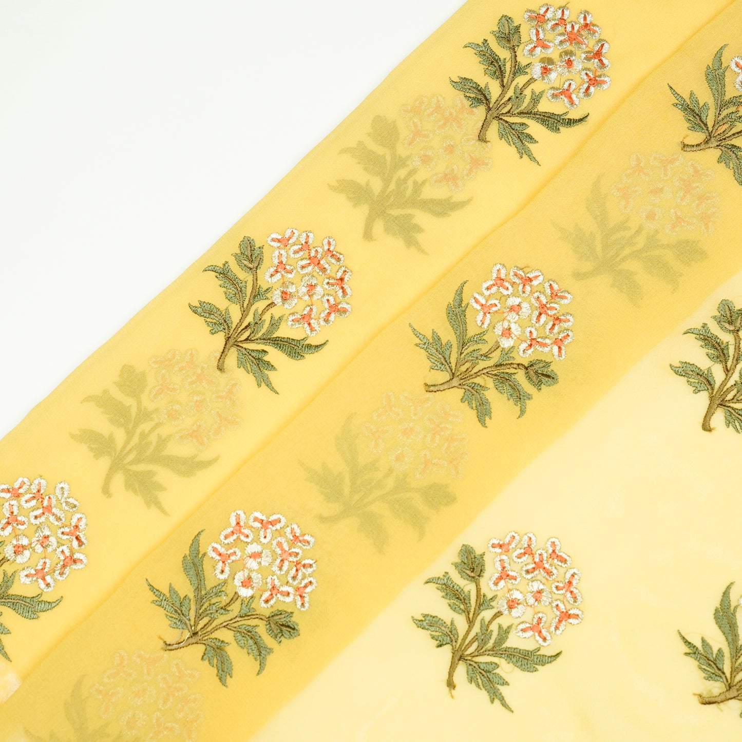 Ruhi Lemon Viscose Georgette Embroidered Fabric in Buta Pattern